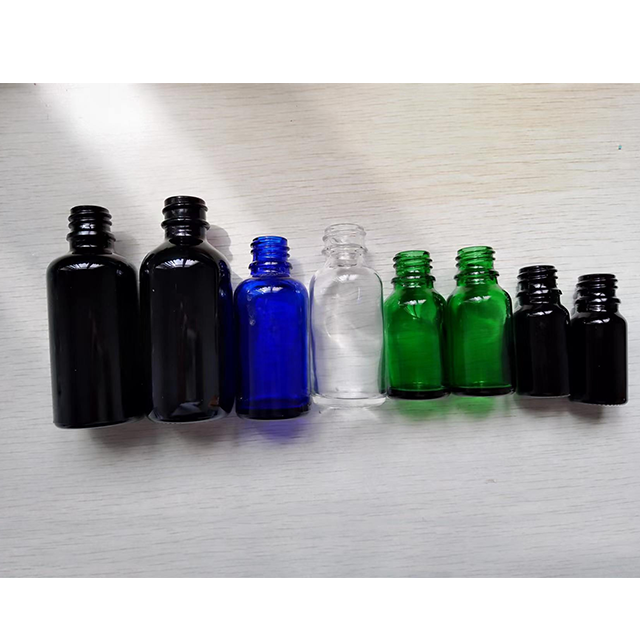 Vial de botella de vidrio azul atornillado para botella de aceite esencial cosmético