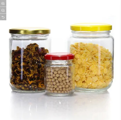Frascos de alimentos de enlatado de forma personalizada jarra de vidrio con tapa de metal