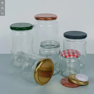 Botellas de miel al por mayor con vidrio de boca ancha transparentes, latas de albañil, recipiente de almacenamiento de alimentos enlatados con tapas de metal